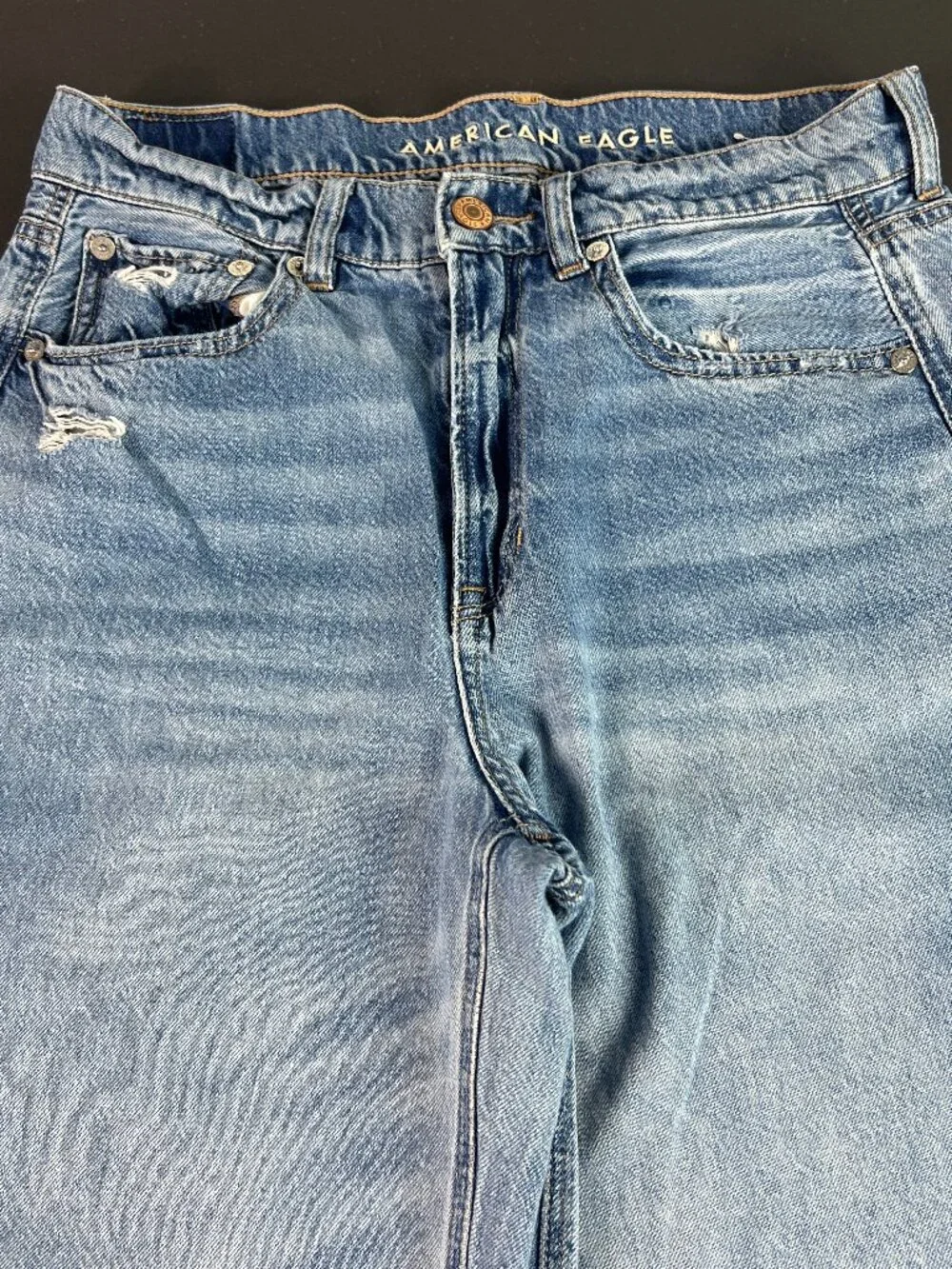 American Eagle Jeans Women's 28x27* Baggy Skater Blue Distressed Denim Tag 4S